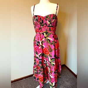 Farm Rio Pink Leopard Forest Midi Dress in Size XL. Never worn.